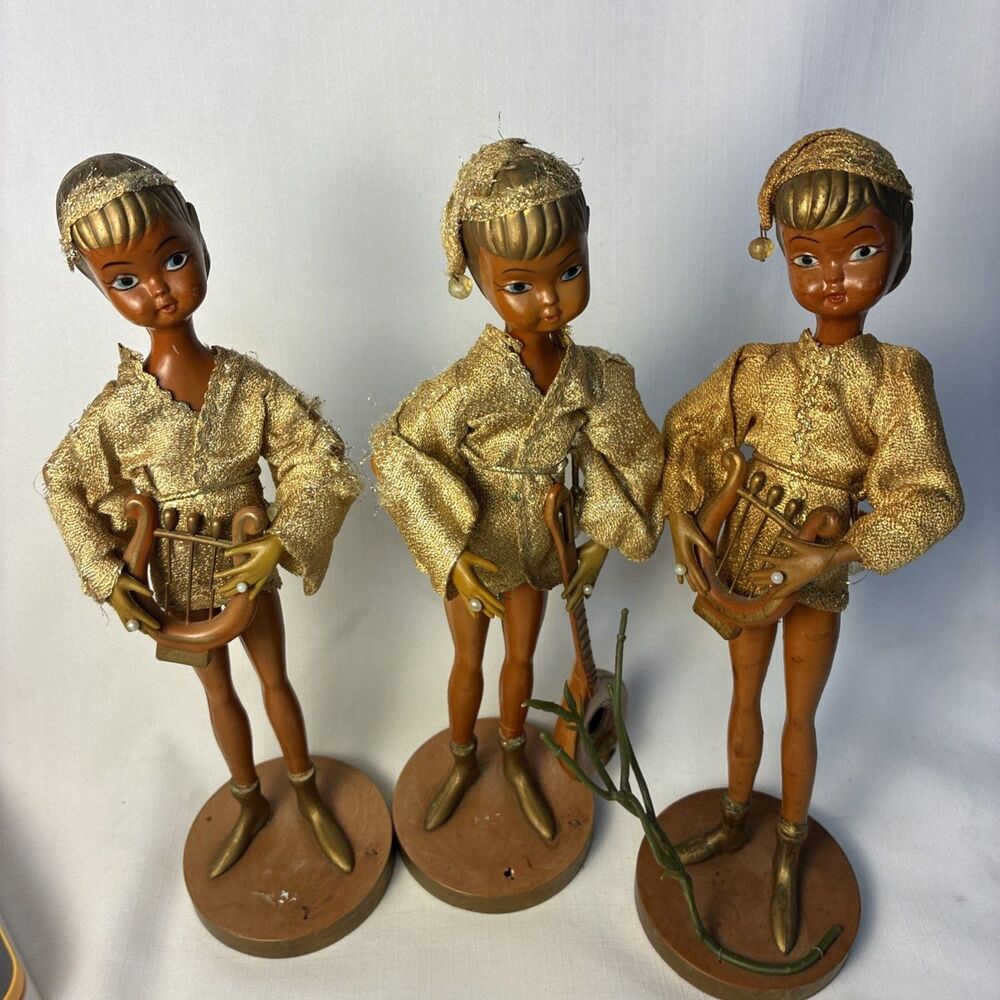 Trio RARE Norleans Elf Pixie Minstrel Genie Holding Music Hong Kong MCM 14 inch